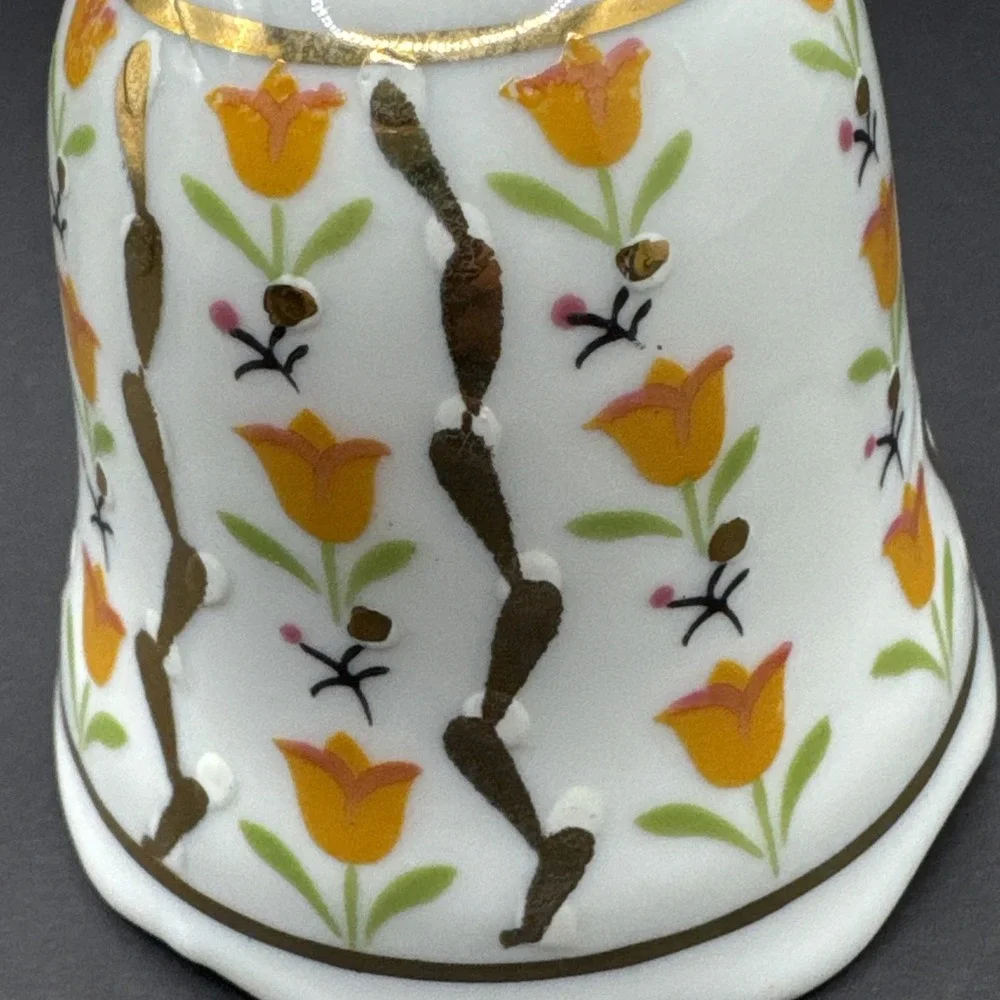 VTG Enesco Yellow Tulip Flowers with gold‎ trim Collector Dinner Bell